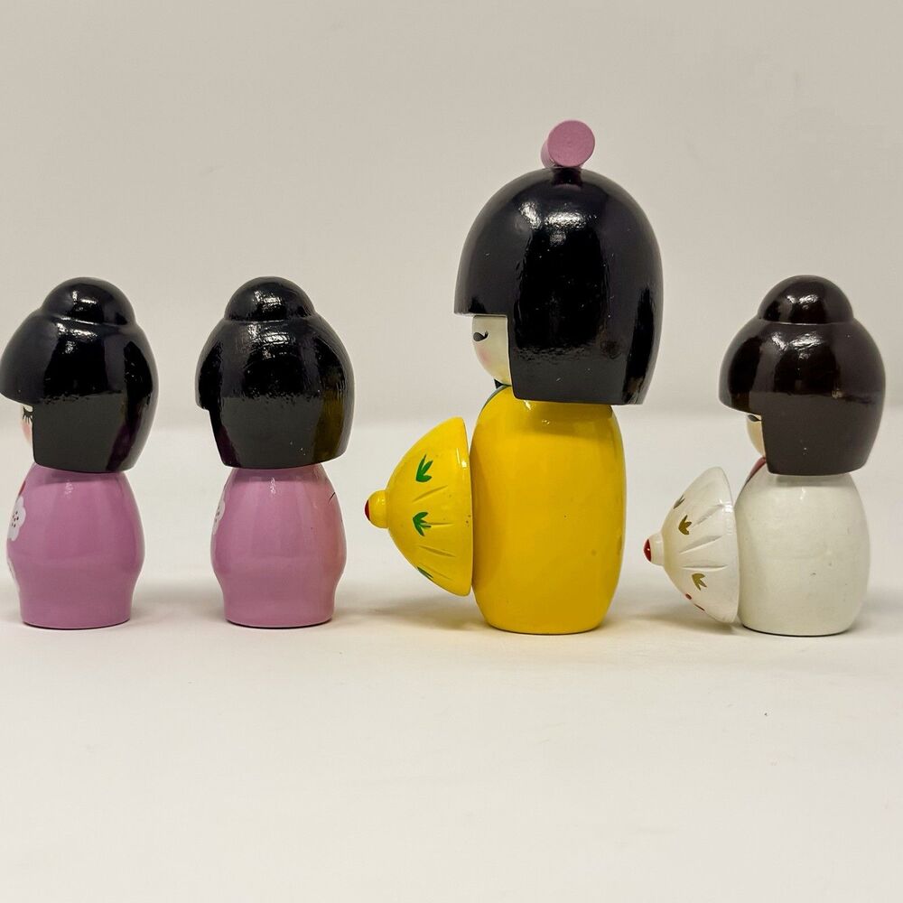 Vintage Kokeshi Dolls Set 4 Ball Jointed Japanese Wooden Cute Decor - Picture 5 of 6